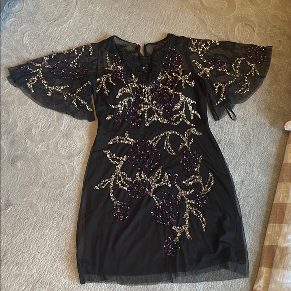 Aidan Mattox Black and Purple Sequin Mini Dress - Picture 1 of 6